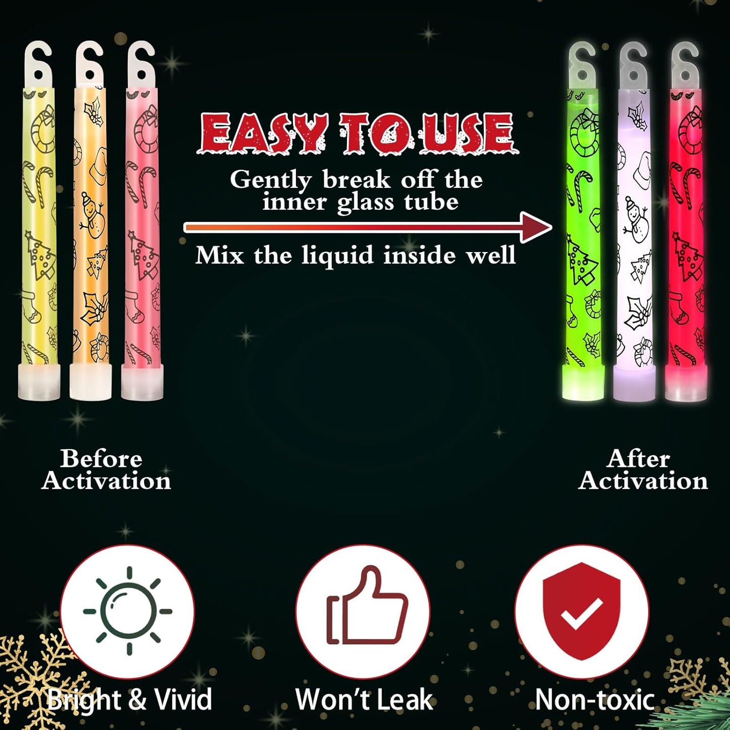 Jenaai 12 Pcs Christmas Glow Sticks Bulk Hanging Wands 6 Inch Mini Sticks Christmas Bags Fillers Glow in the Dark Party Favors Supplies (Snowman)