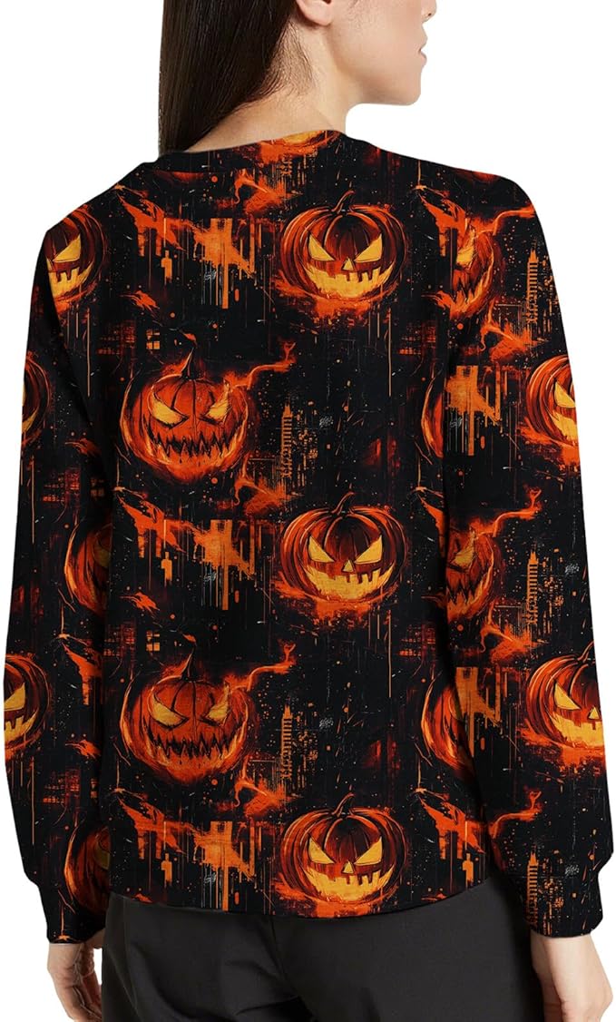 LIZALIG Pullover Cute Sweatshirt Orange Skeleton Fall Festive FunWomens Design Bat Holiday Party Outings Pumpkin Print