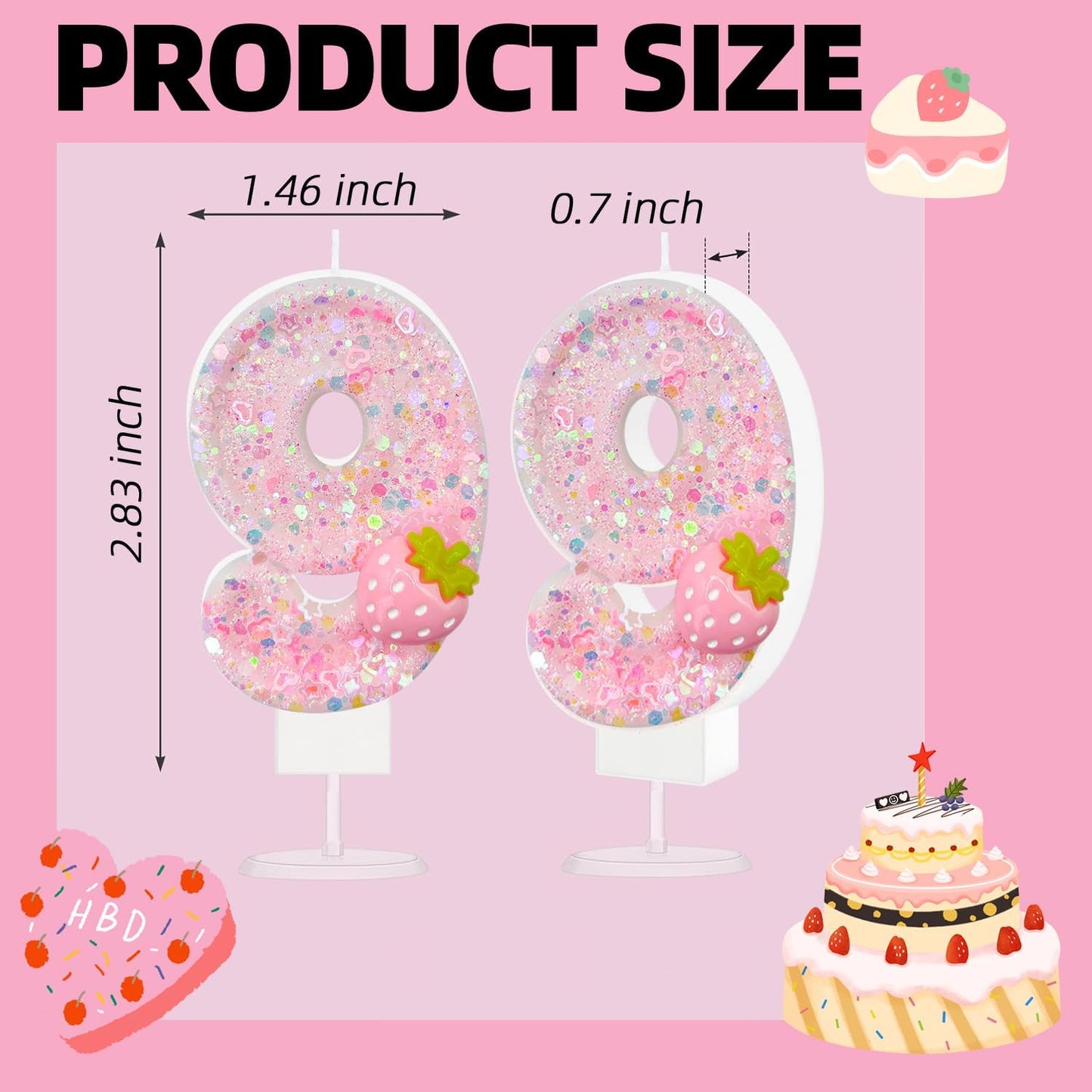HXOUSE Strawberry Number 9 Birthday Candles - Pink Berry Birthday Candles for Cake, 9 Candle Topper for Anniversary Celebrations Supplies, Strawberry Party Decorations for Girl (No.9)