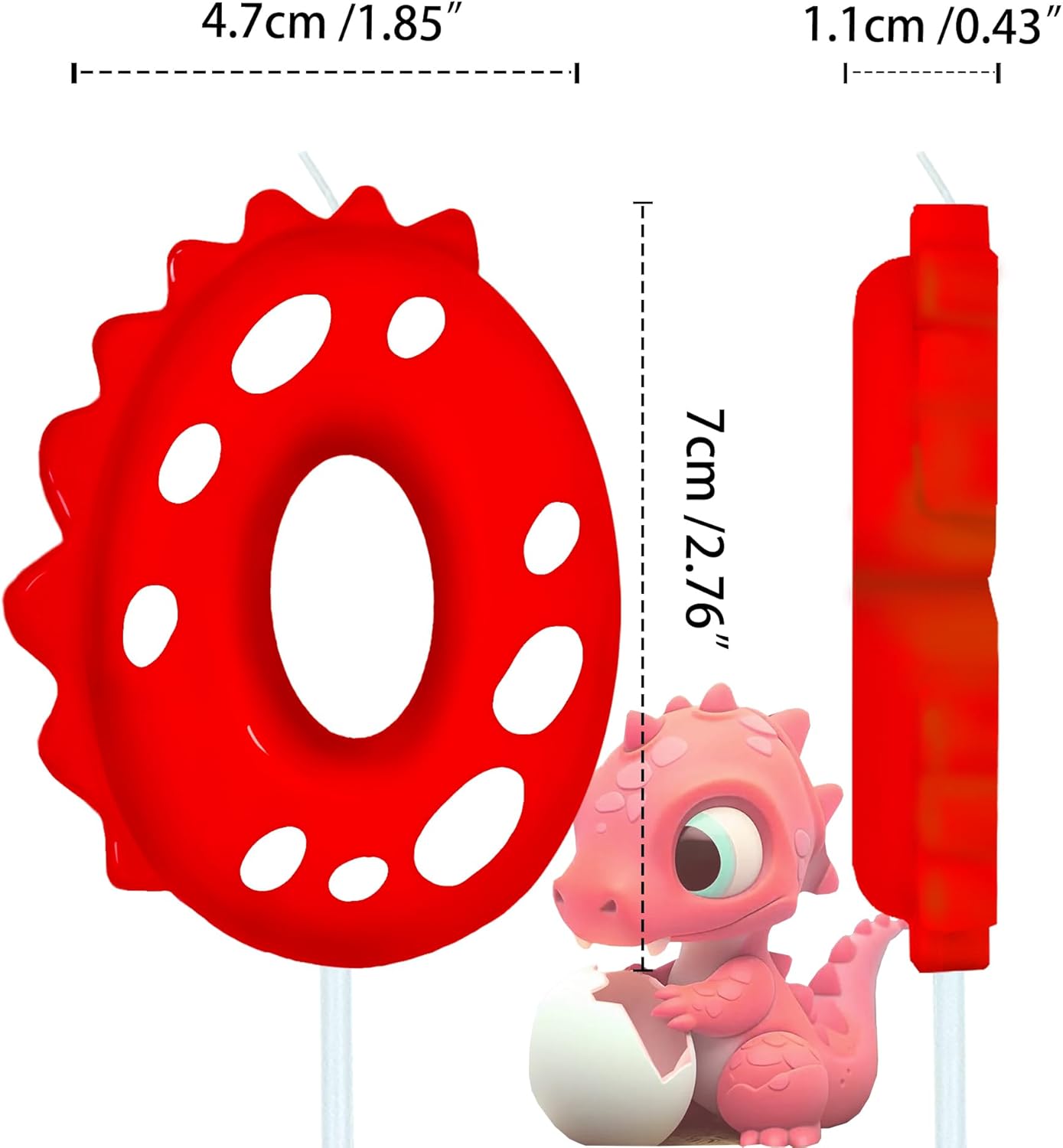Number Birthday Candles(0 Candle Red) Dinosaur Shape Number Happy Birthday Cake Candles for Dinosaur Birthday Party Decoration Reunions Theme Party