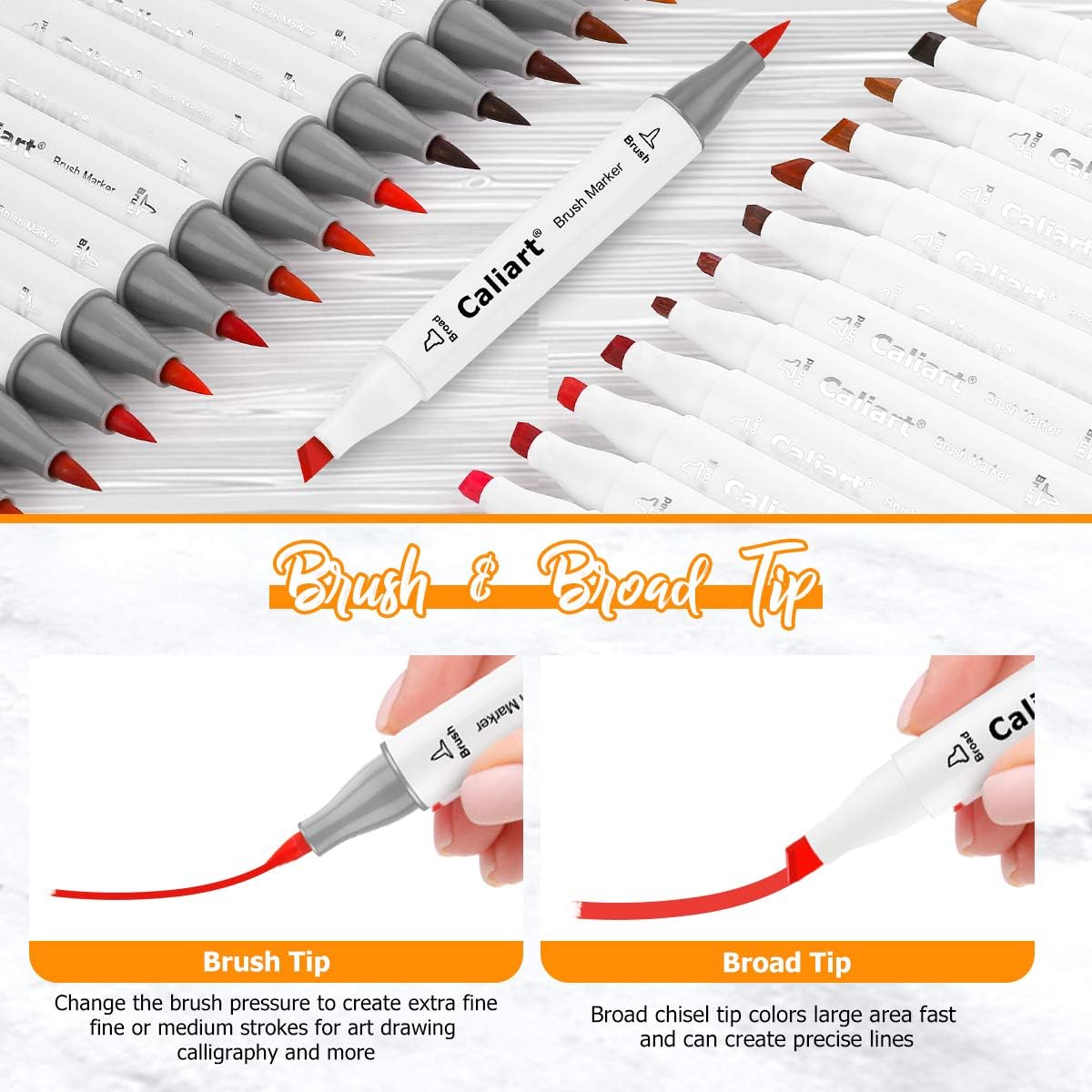 Caliart Alcohol Markers Brush Tip, 121 Colors Dual Tip Artist Sketch Marker Set Brush & Chisel, Permanent Drawing Pen Art Supplies Gifts for Kid Adult Coloring Book Illustration