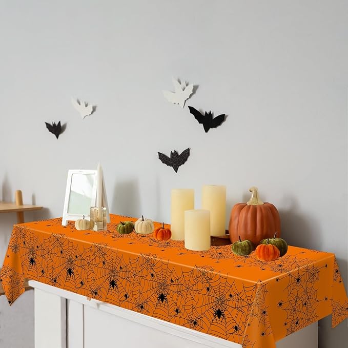 Halloween Tablecloth,2 Pack Disposable Plastic Tablecloth 54"x108" Halloween Decorations,Orange Table Cloth for Birthday Decors,Spider Web Table Cover,Party Supplies for Indoor or Outside,Home,Dinner