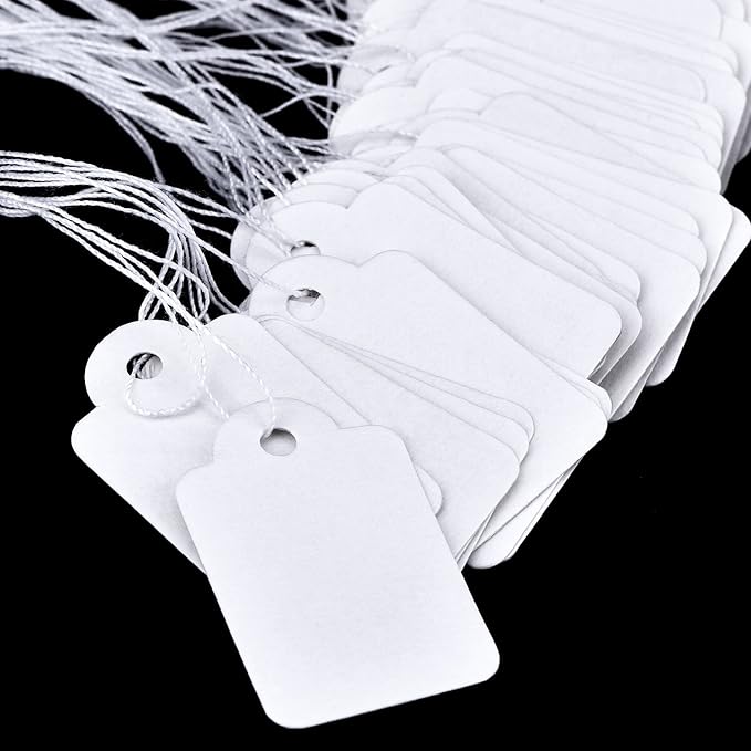 500 Pack White Price Tags with String Attached Writable Display Labels White Price Gift Tags for Clothing Jewelry Blank Merchandise Marking Labels, 1.38 x 0.87 Inches