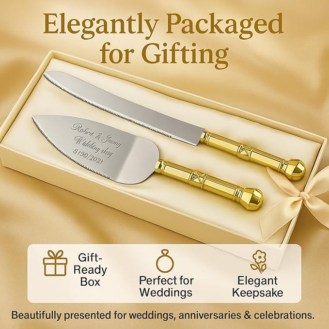 GIFTS INFINITY Personalized Wedding Cake Knife and Server Set with Engraving – Cake Cutting Utensil Set, Keepsake Gift for Wedding, Anniversary, Reception, Birthday & Other Occasions
