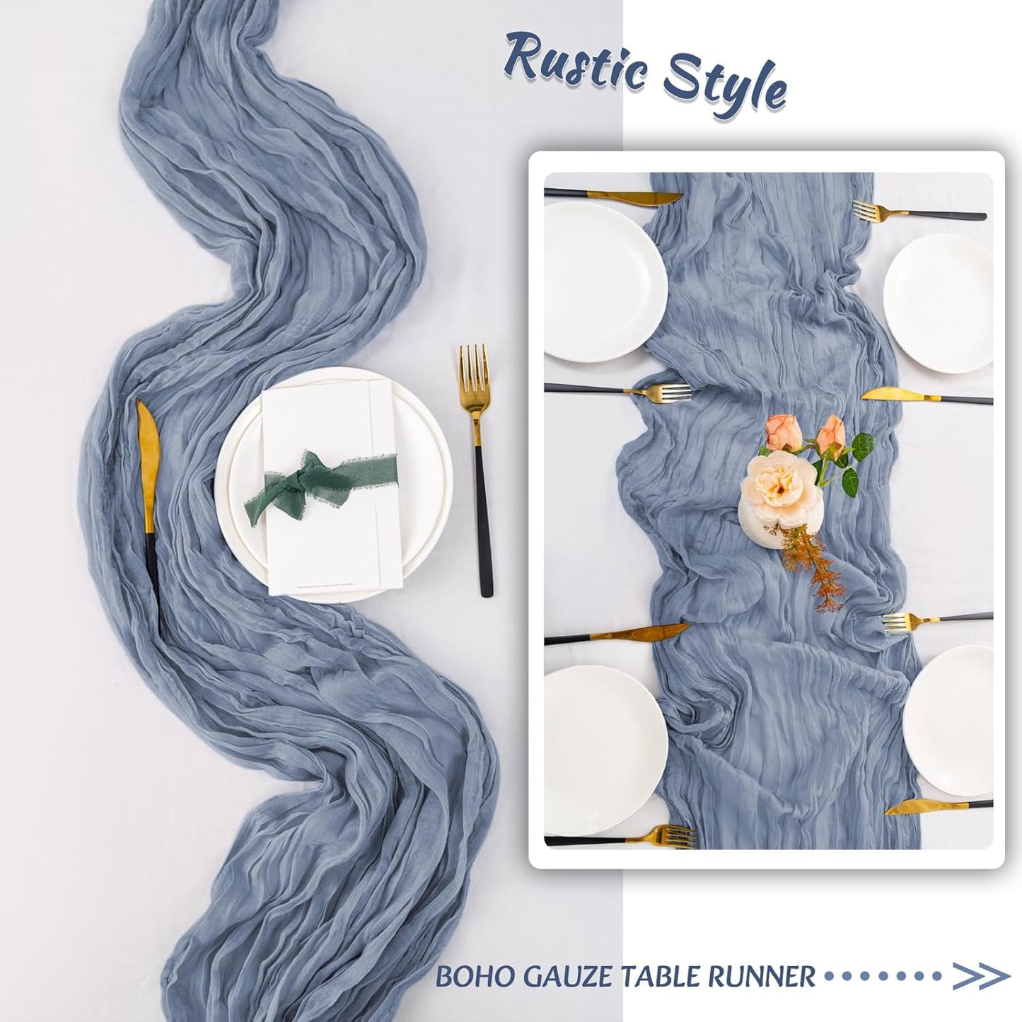 12 Pack Dusty Blue Table Runner 10FT Cheesecloth Table Runner 21 x 120 inch Boho Gauze Cheese Cloth Table Runner Rustic Sheer Table Runner for Party Wedding Bridal Baby Shower Birthday Table Decor