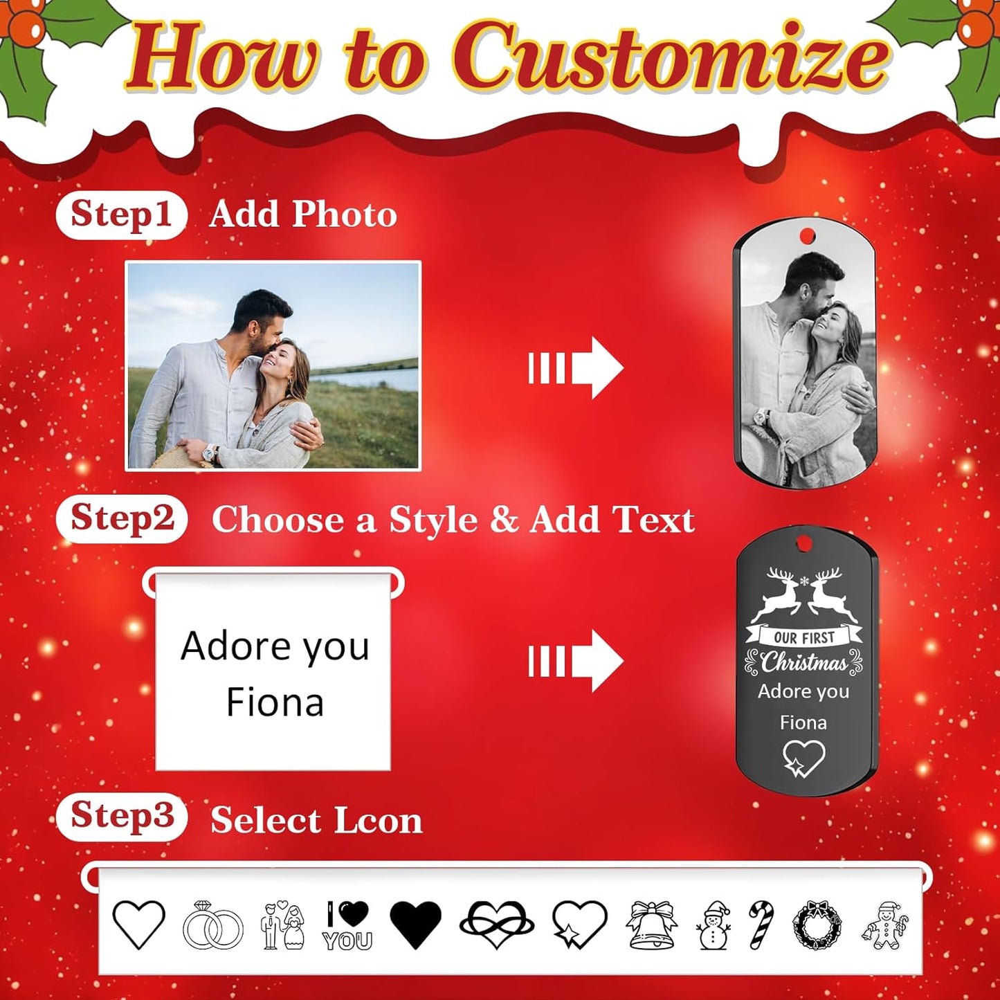 Custom Keychain with Picture - Made in USA Personalized Double Sided Photo Keychains for Men, Women, Christmas