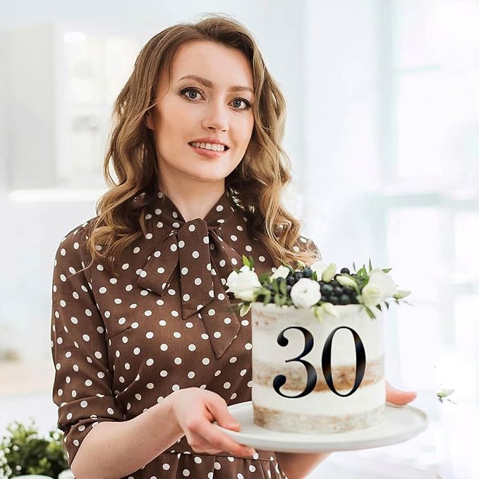 Rsstarxi 10 Pack 0-9 Numbers Cake Topper Mirrored Acrylic Numbers DIY Cake Pick for Baby Shower Wedding Birthday Anniversary Party Cake Decorations Supplies Black