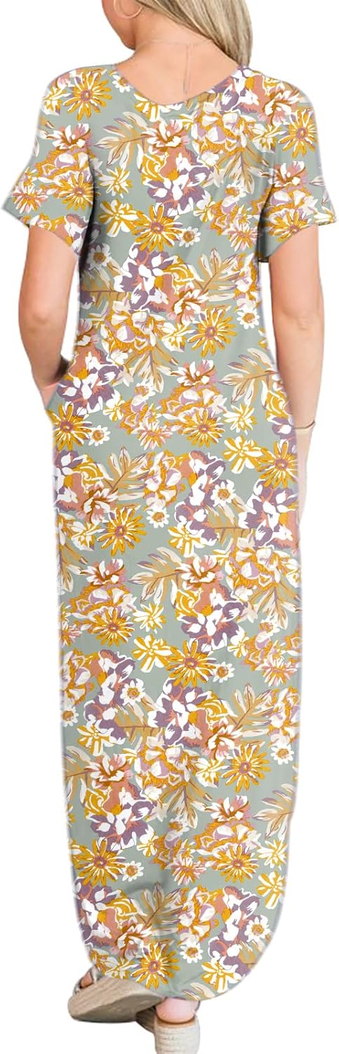 ANRABESS Womens Summer Maxi Dress Short Sleeve Casual Loose Long T Shirt Dresses Split Vacation Beach Sundress Travel Outfits