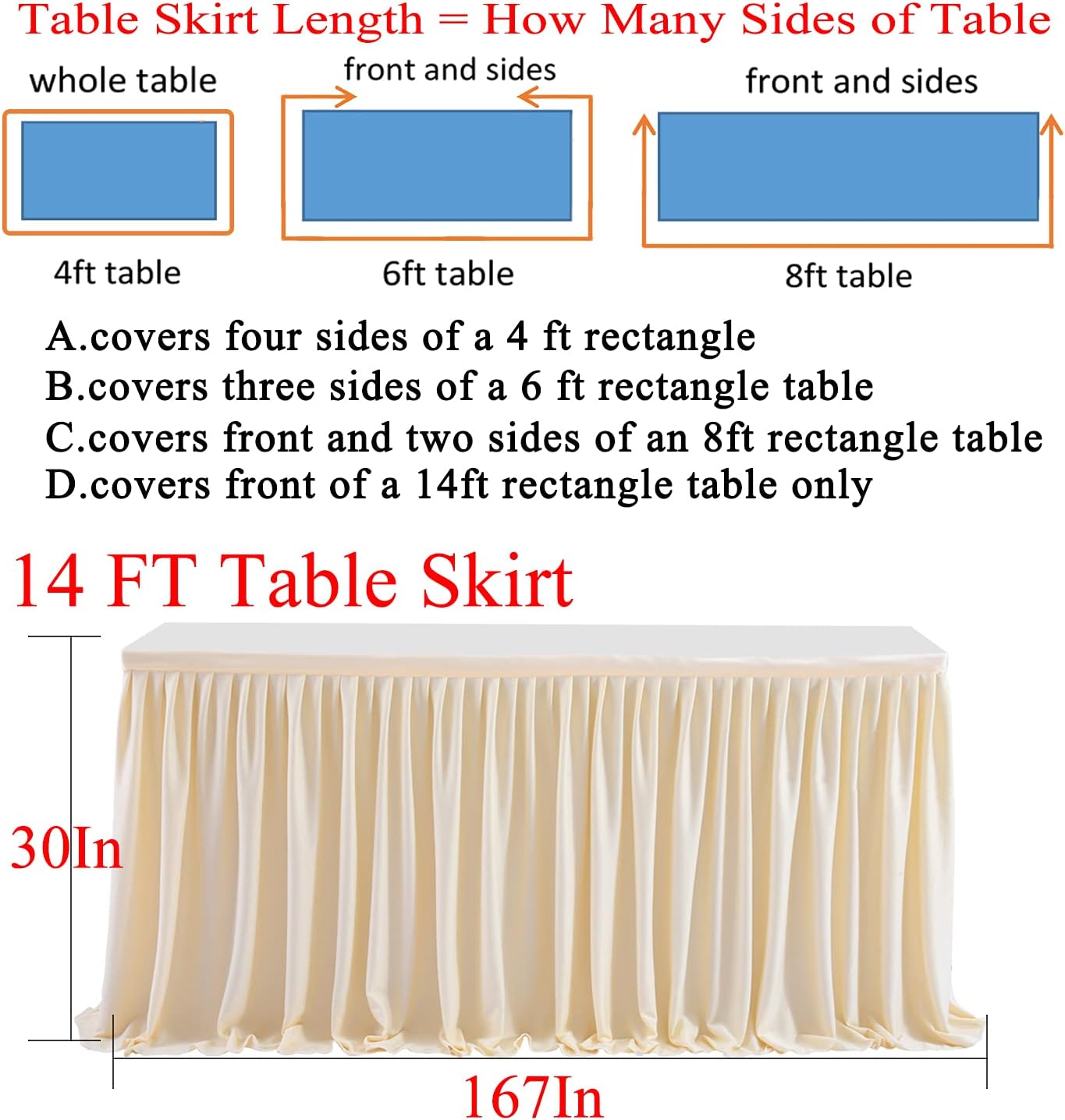 14ft Ivory Table Skirt for Rectangle Tables Polyester Pleated Table Skirt Desk Skirts Ruffle Tablecloth Skirt for Wedding Birthday Party Baby Shower Bridal Shower Banquet Table Decoration