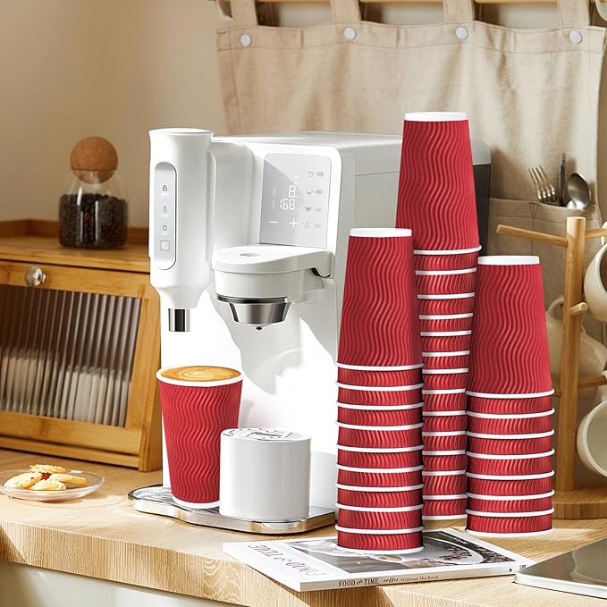 Lamosi 16 oz Red To go Coffee Cups with Lids 50 Pack, Disposable Coffee Cups, Paper Hot Cup with Lid for Party and Reception - Red
