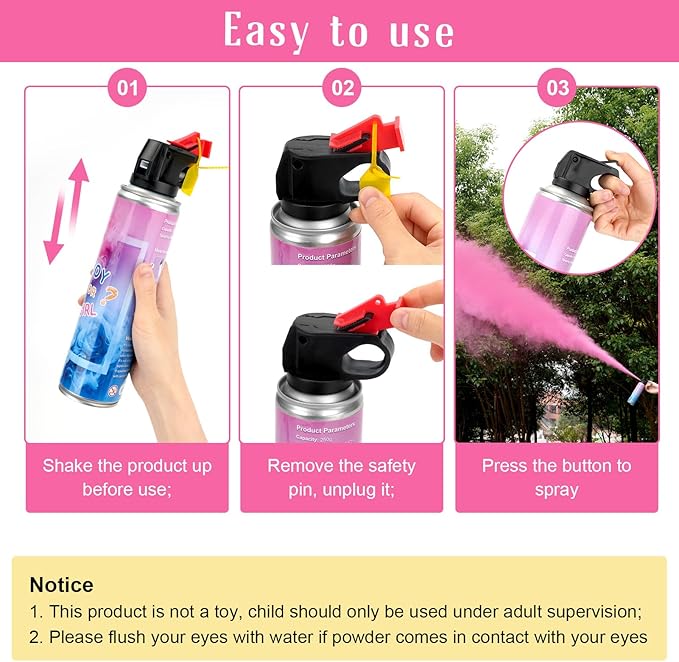 QIYVLOS Gender Reveal Fire Extinguisher 2 Packs, Gender Reveal Reveal Smoker Bomb, Baby Girl Reveal Party Ideas for Gender Reveal Decorations (Large, Pink)