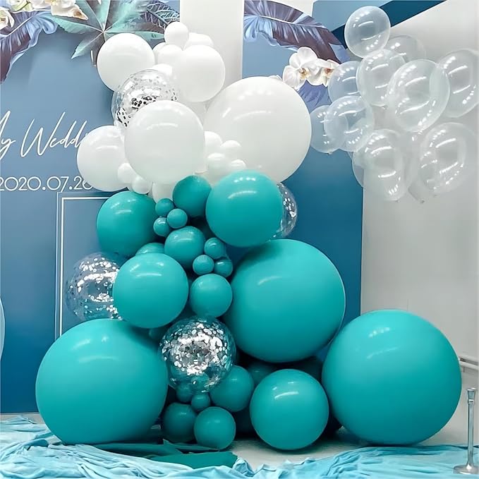 Teal Blue Balloons, 140pcs 18 12 10 5 Inch Different Sizes Pack Party Latex Balloons for Birthday Halloween Holiday Balloon Garland as Party Decorations
