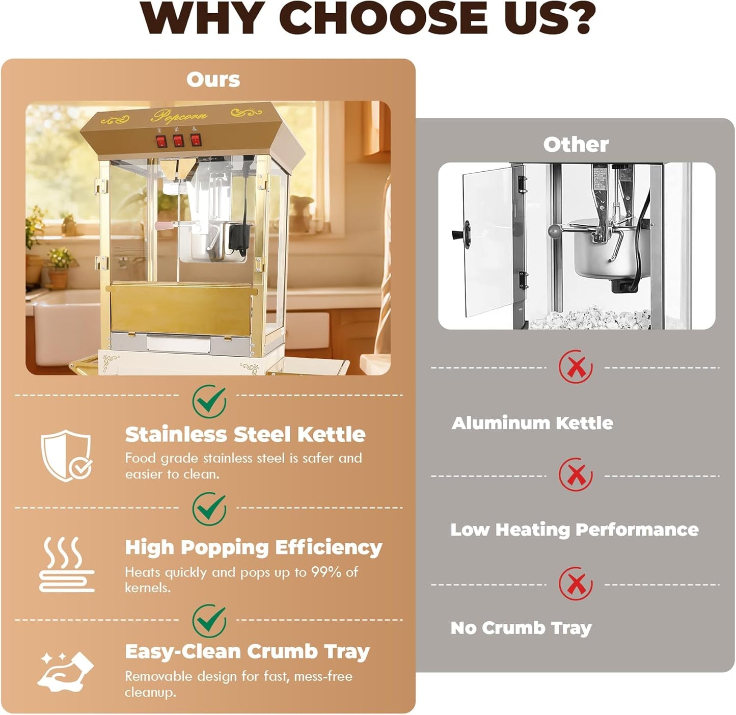 Upgraded 16oz Commercial Popcorn Machine with Cart, Large Popcorn Machine Makes Up to 80 Cups, Movie Theater Pop Corn Machine with Easy-Rolling wheels & Stainless-Steel Kettle, Beige&Gold