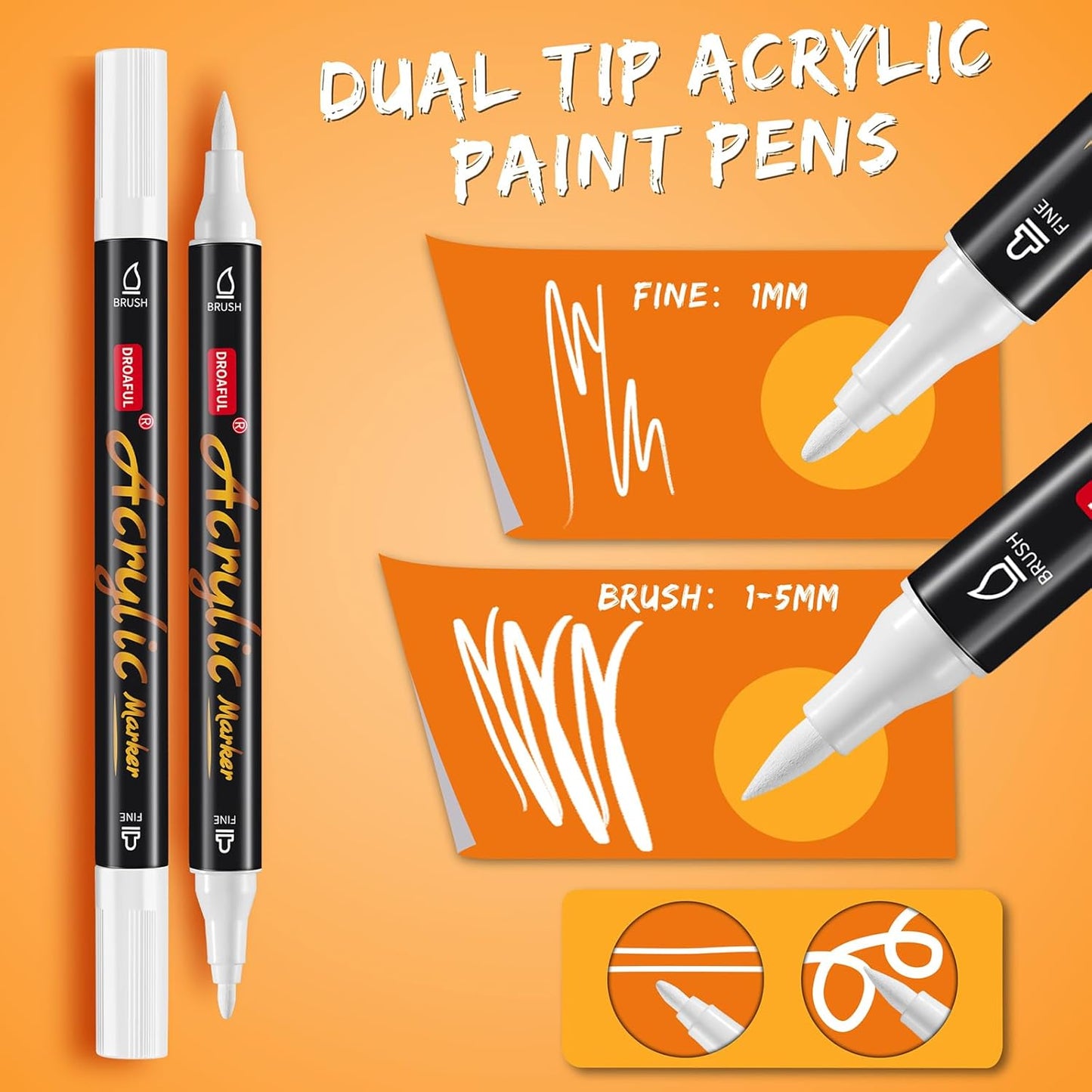 White Acrylic Paint Pens Markers, 6 Pc Dual Tips Waterproof Paint Markers For Rock Painting, Fabric, Metal, Glass, Wood, Canvas, Ceramic, Pumpkins, Eggs, Plastic, Non-Toxic & Odor