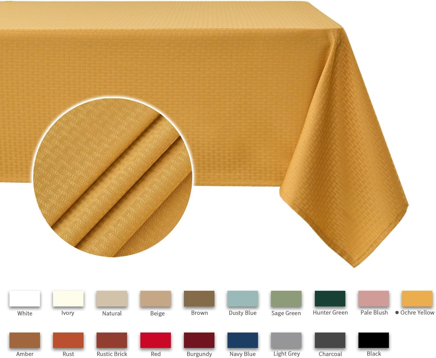 maxmill Square Jacquard Tablecloth Waterproof Spillproof Wrinkle Resistant Soft Weaved Design Table Cloth for Dinner and Party Washable Fabric Cover, Indoor Outdoor Use, 60 x 60 Inch, Ochre Yellow