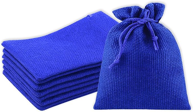 Mandala Crafts 3x4 Inch Royal Blue Burlap Drawstring Gift Bags for Favors - 50 Mini Linen Sacks Gift Pouches for Candy, Jewelry, Wedding, and Party Supplies