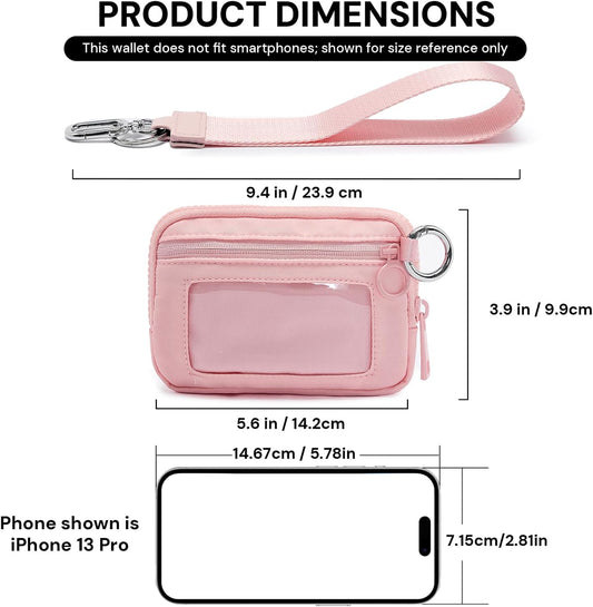 YDF The Iris Wallet for Women Mini Zip Card Case with Clear ID Window Zipper Coin Purse Lightweight Portable Keychain Wallet