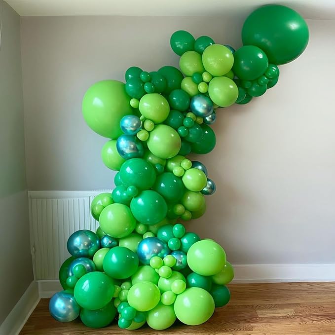 Green Balloons Different Shades Dark Emerald Hunter Forest Lime Metallic Green Latex Balloon Confetti Balloon for Patrick's Day Jungle Safari Birthday Baby Shower Themed Graduation Party Decor