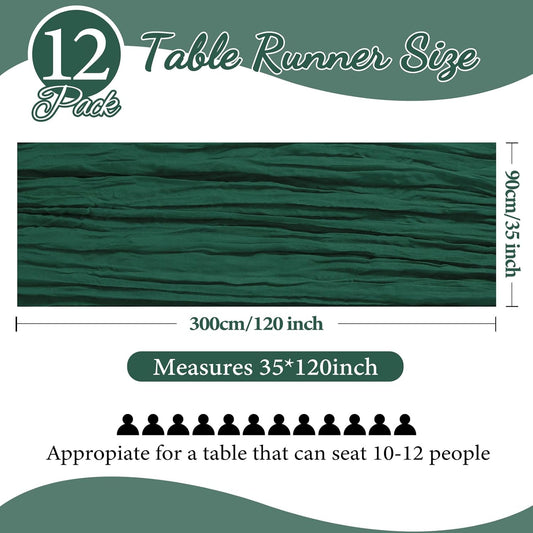 12 Pack 10FT Christmas Table Runner Emerald Green Cheesecloth 35x120 Inch Gauze Rustic Boho Table Runner Cheese Cloth for Wedding Decor Birthday Party Bridal Baby Shower Table Centerpiece Decoration