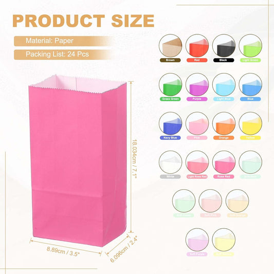 PATIKIL Party Favor Bag, 24 Pcs 3.5x2.4x7.1 Inch Mini Paper Candy Bags Gift Treat Celebration Halloween Goody Birthday Wedding Party with Stickers, Rose Red