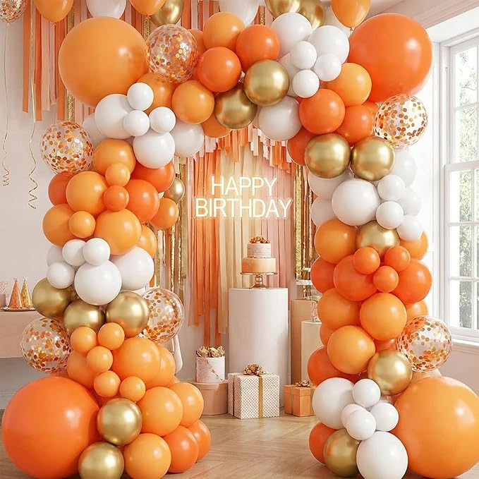 RUBFAC 120pcs Balloons for Birthday Baby Shower Graduation Anniversary Wedding Party Supplies Garland Arch Decoration,12 Inches,Orange