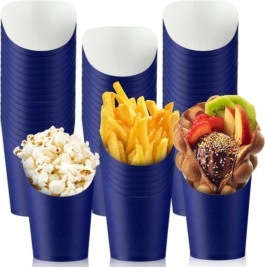 Amyhill 200 Pcs French Fries Holder 14 oz Charcuterie Cups Disposable Take out French Cups Waffle Paper Popcorn Boxes Disposable Sandwich Paper Holder for Wedding Birthday(Blue)