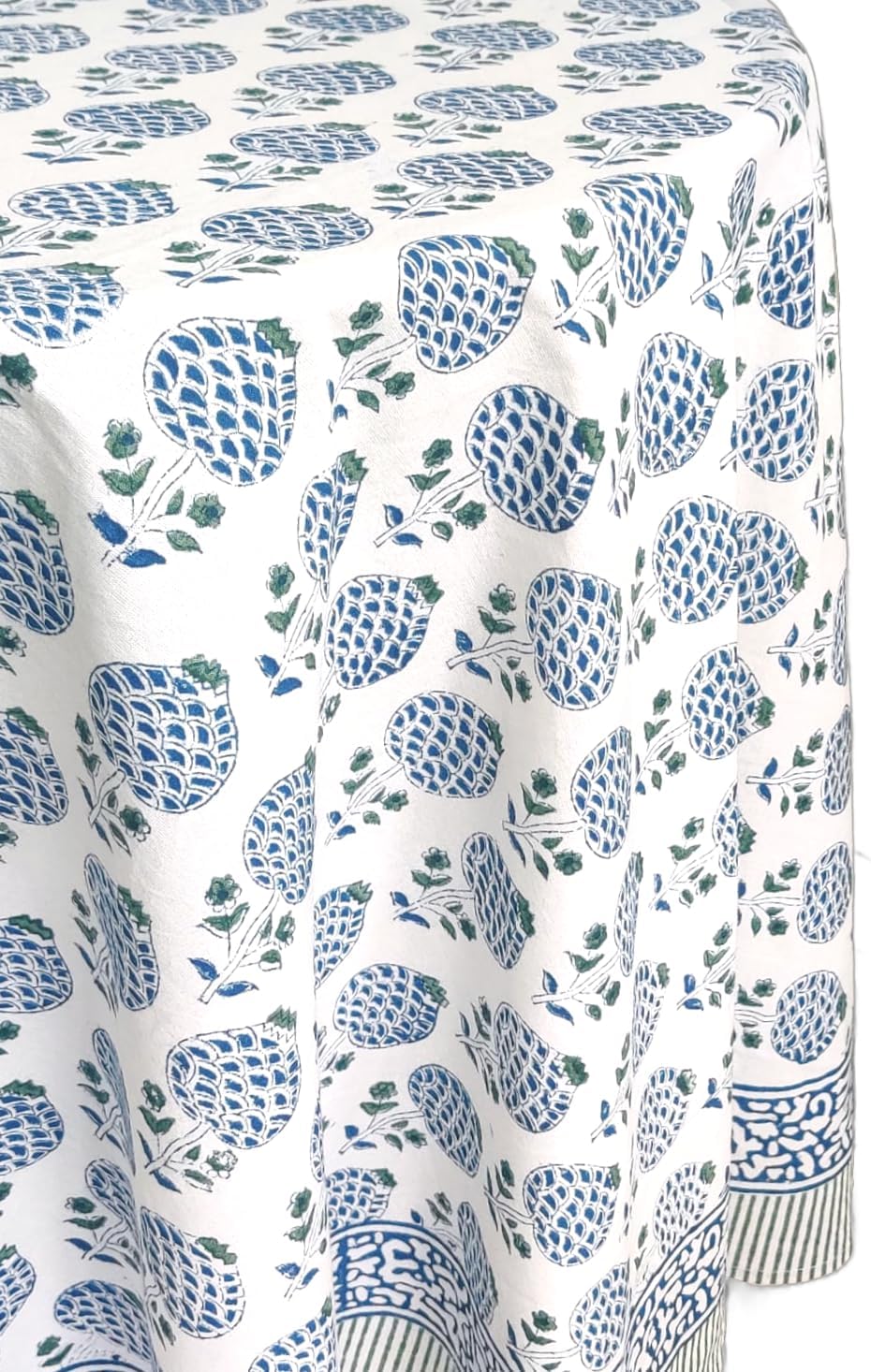 ATOSII Roma Blue 100% Cotton Boho Round Fall Tablecloth, Handblock Floral Print Table Cloth Linen for Kitchen Dining I Parties, Outdoors, Weddings, Christmas, Thanksgiving Decor 72" Inches Diameter