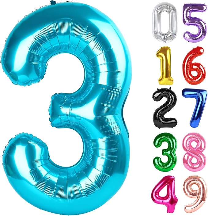 Light Blue Number 3 Balloon 40 Inch, 3rd Birthday Celebration Supplies for Girls Boys Women Men, 3 Balloon for Girls Boys Theme Party