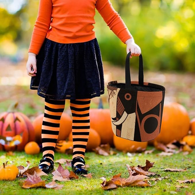 Halloween Candy Bucket - Elephant March Print Trick Or Treat Candy Bag, Gift Bag for Party Favor Supplies