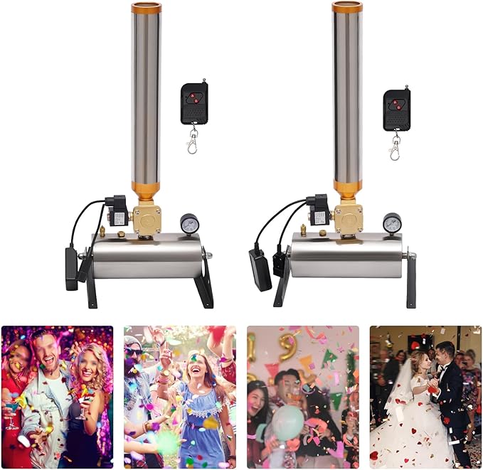 JIBIENI 2PCS Confetti Machine, 150W Party Launcher, Stage Salute Cannon, Wireless Control Sprayer, Stainless Steel Adjustable Angle Device for Wedding Concert Celebration Special Event