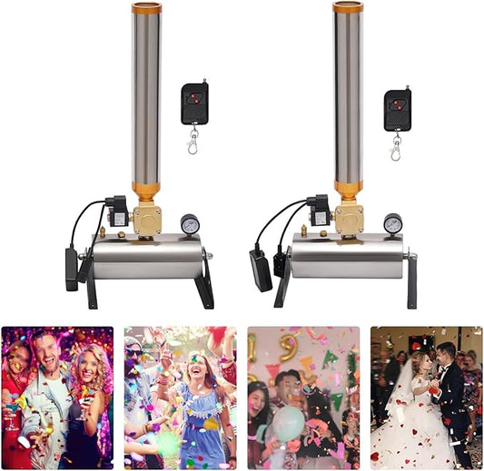 JIBIENI 2PCS Confetti Machine, 150W Party Launcher, Stage Salute Cannon, Wireless Control Sprayer, Stainless Steel Adjustable Angle Device for Wedding Concert Celebration Special Event