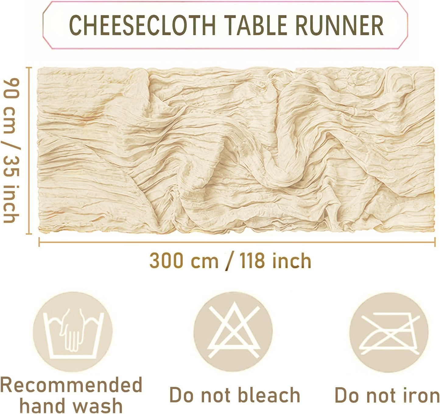 12 Pack Beige Cheesecloth Table Runners 35 x 120 Inch – Rustic Boho Gauze Table Runner for Wedding Arch, Party Decoration, Bridal Shower, Reception, Farmhouse Dining Decor