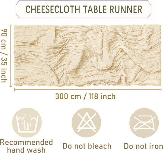 12 Pack Beige Cheesecloth Table Runners 35 x 120 Inch – Rustic Boho Gauze Table Runner for Wedding Arch, Party Decoration, Bridal Shower, Reception, Farmhouse Dining Decor
