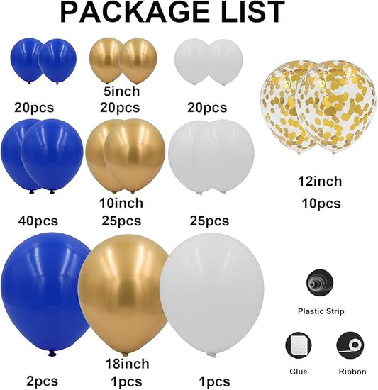 Royal Blue and Gold Balloons Arch Garland Kit 164pcs Different Sizes Balloon 5 10 12 18 with Gold Confetti Balloon for Anniversary Wedding New Year Birthday Party Decorations