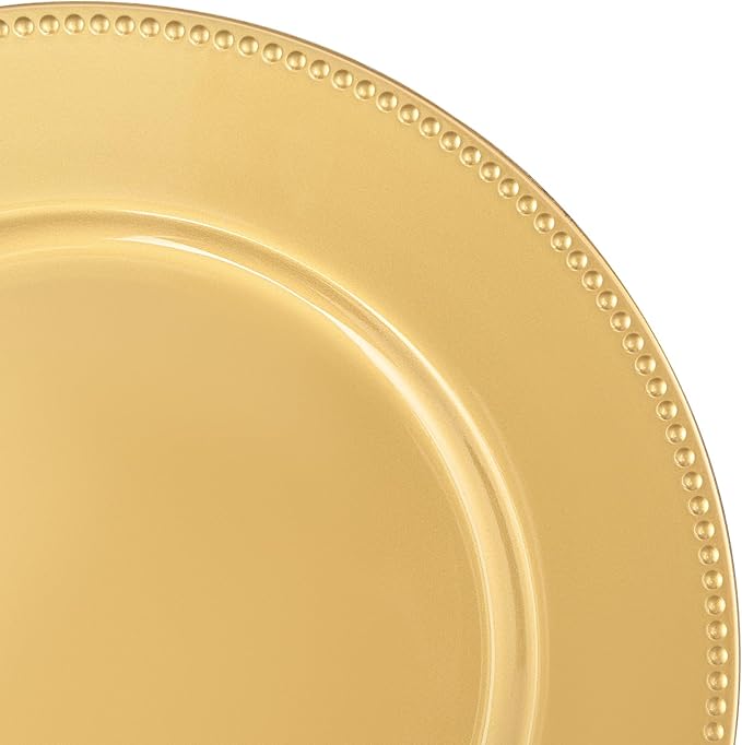 50 Pcs Gold Charger Plates Bulk, 13" Round Beaded Plate Chargers for Dinner Plates, Decorative Dinner Chargers Plastic Table Chargers for Wedding Holiday Party Baby Shower Event Decoration (Gold)