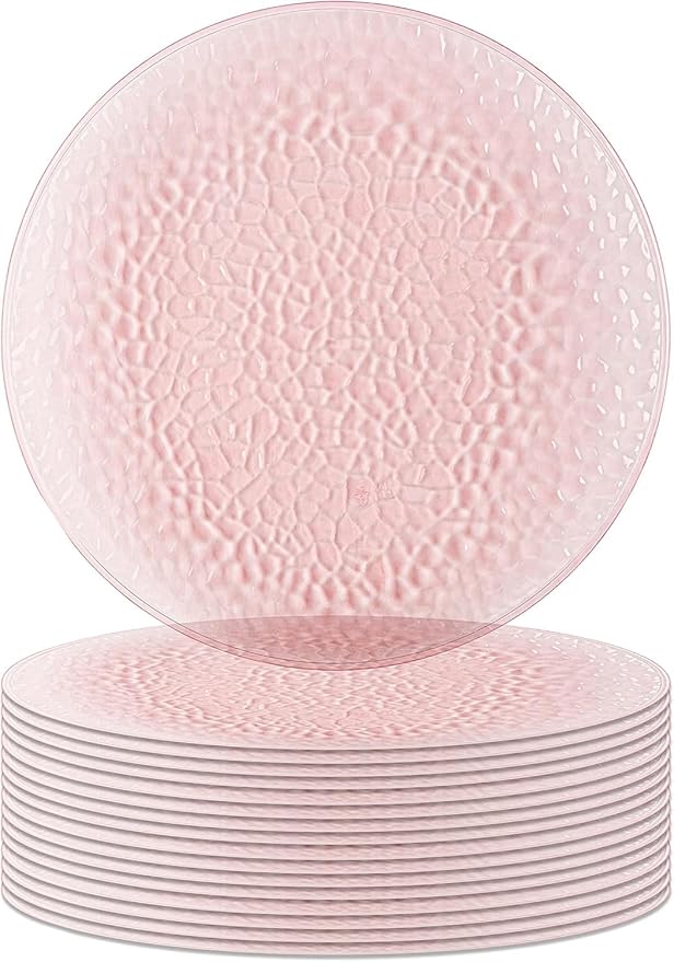PARTY BARGAINS 13-Inch Charger Plates - 16 Pack, Hammered Pink, Heavy-Duty Disposable Chargers for Elegant Dining - Ideal for Weddings and Formal Events