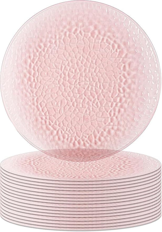 PARTY BARGAINS 13-Inch Charger Plates - 16 Pack, Hammered Pink, Heavy-Duty Disposable Chargers for Elegant Dining - Ideal for Weddings and Formal Events