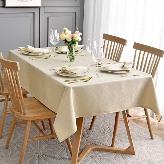 maxmill Jacquard Table Cloth Swirl Design Water Resistant Wrinkle Resistance Heavy Weight Soft Tablecloth for Kitchen Dinning Tabletop Decoration Oblong 60 x 140 Inch Beige