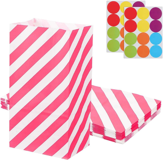 PATIKIL Party Favor Bag, 24 Pcs 5.1x3.1x9.4 Inch Medium Paper Candy Bags Gift Treat Celebration Halloween Goody Birthday Wedding Party with Stickers, Rose Red Twill