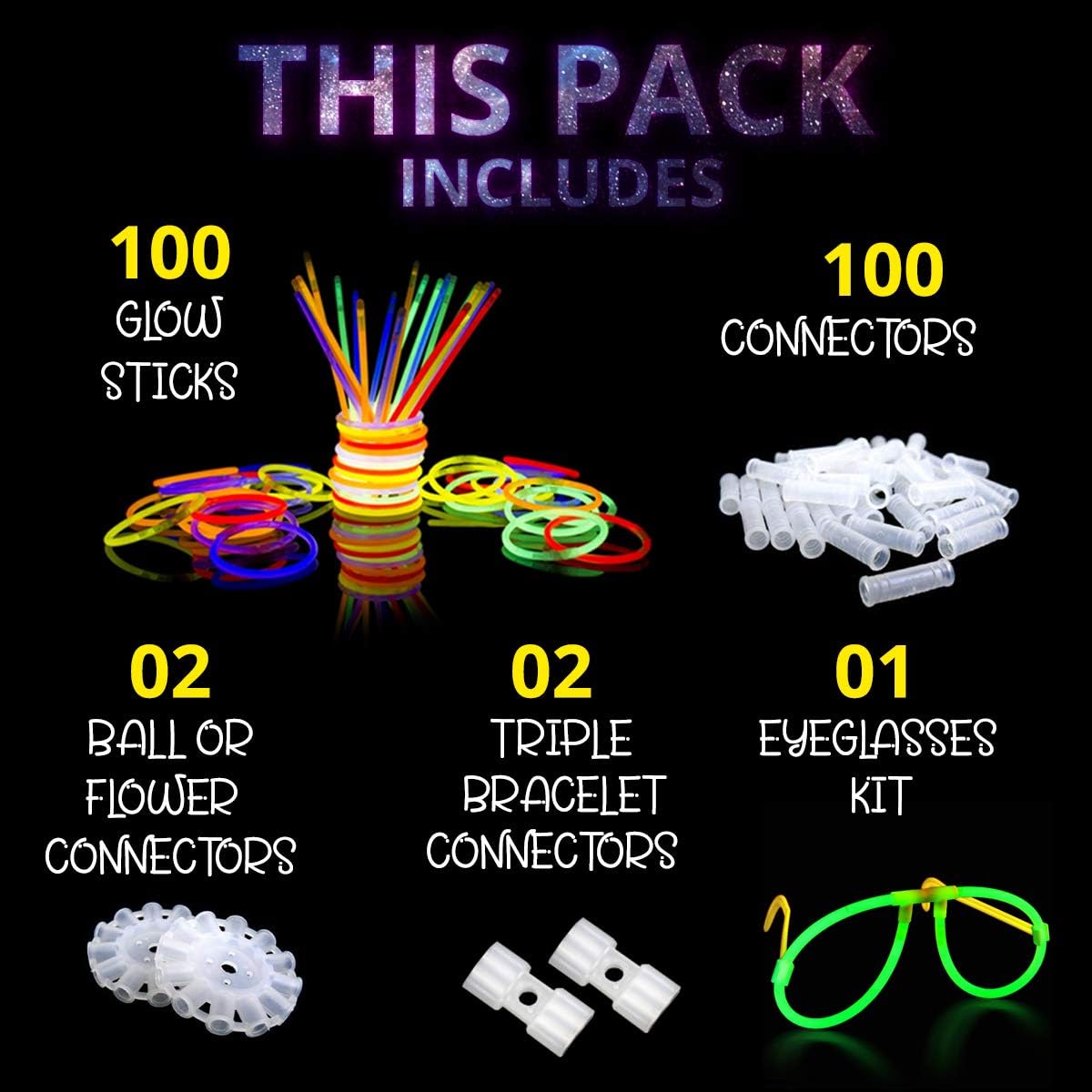 Ammy Glow-205 Pcs-Glow Sticks Bulk Party Pack -halloween party favors,Glow in The Dark Party Supplies - Eye Glasses, Glow Bracelets & Necklaces - Wedding Favors (Tube packed)