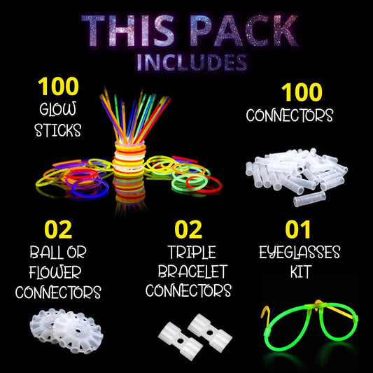 Ammy Glow-205 Pcs-Glow Sticks Bulk Party Pack -halloween party favors,Glow in The Dark Party Supplies - Eye Glasses, Glow Bracelets & Necklaces - Wedding Favors (Tube packed)