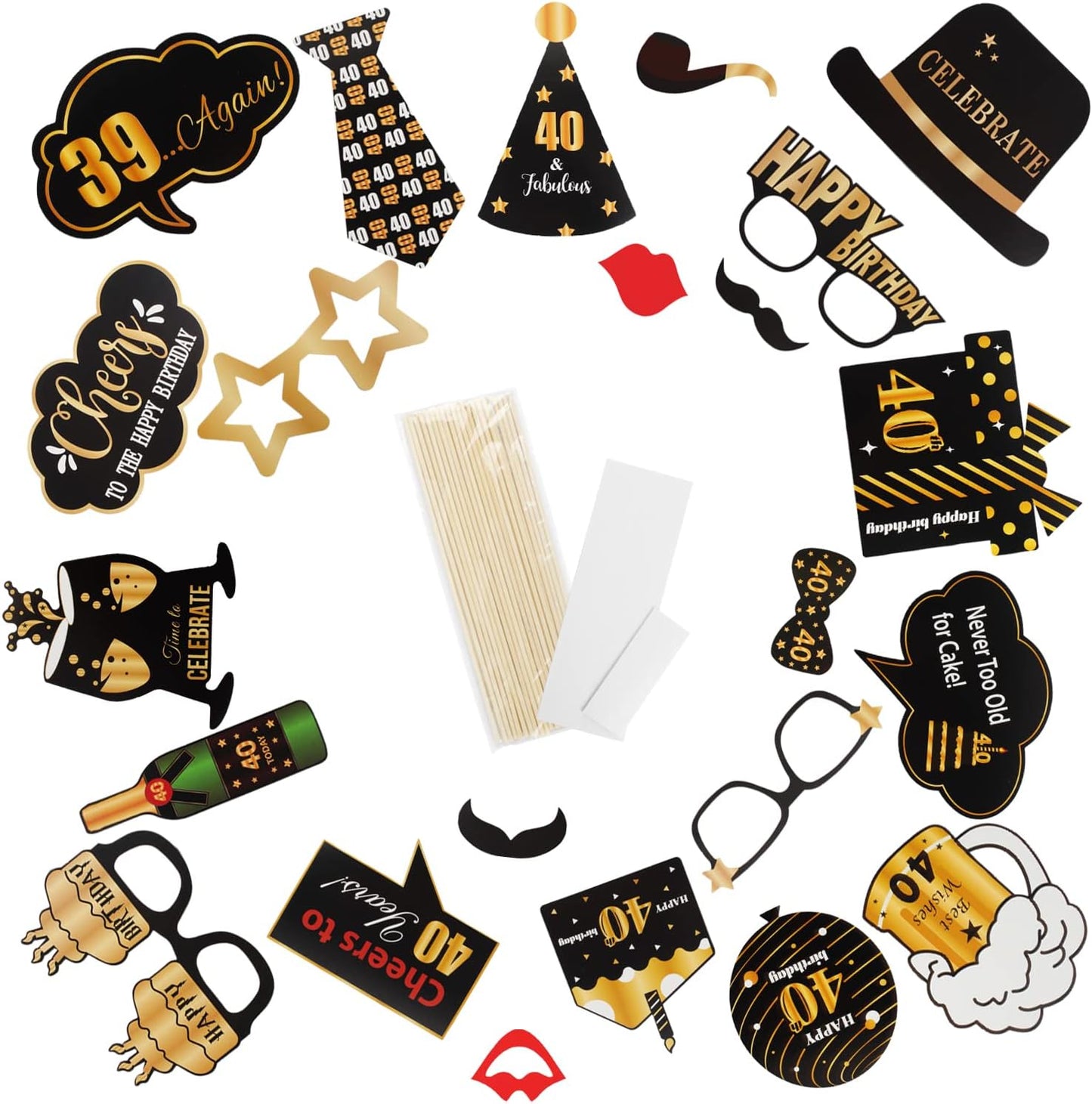 LINGTEER Happy 40th Birthday Party Photo Booth Props,Cheers to 40th Birthday Forty Years Old Bday Party Centerpieces Props Decorations Sign.
