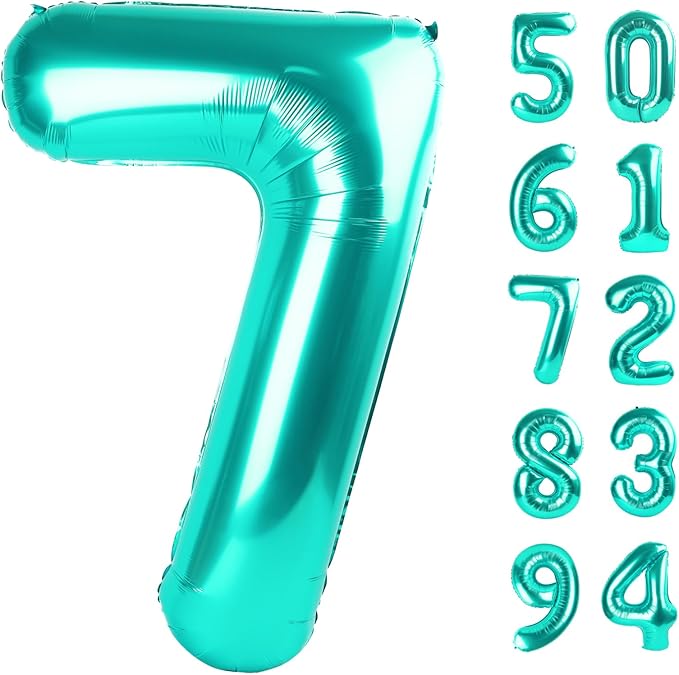 Teal Blue 7 Balloon, Number Balloons 40 Inch, 7th Birthday Decorations for Girls Kids, Party Decoration for Women, Number 7 Balloon