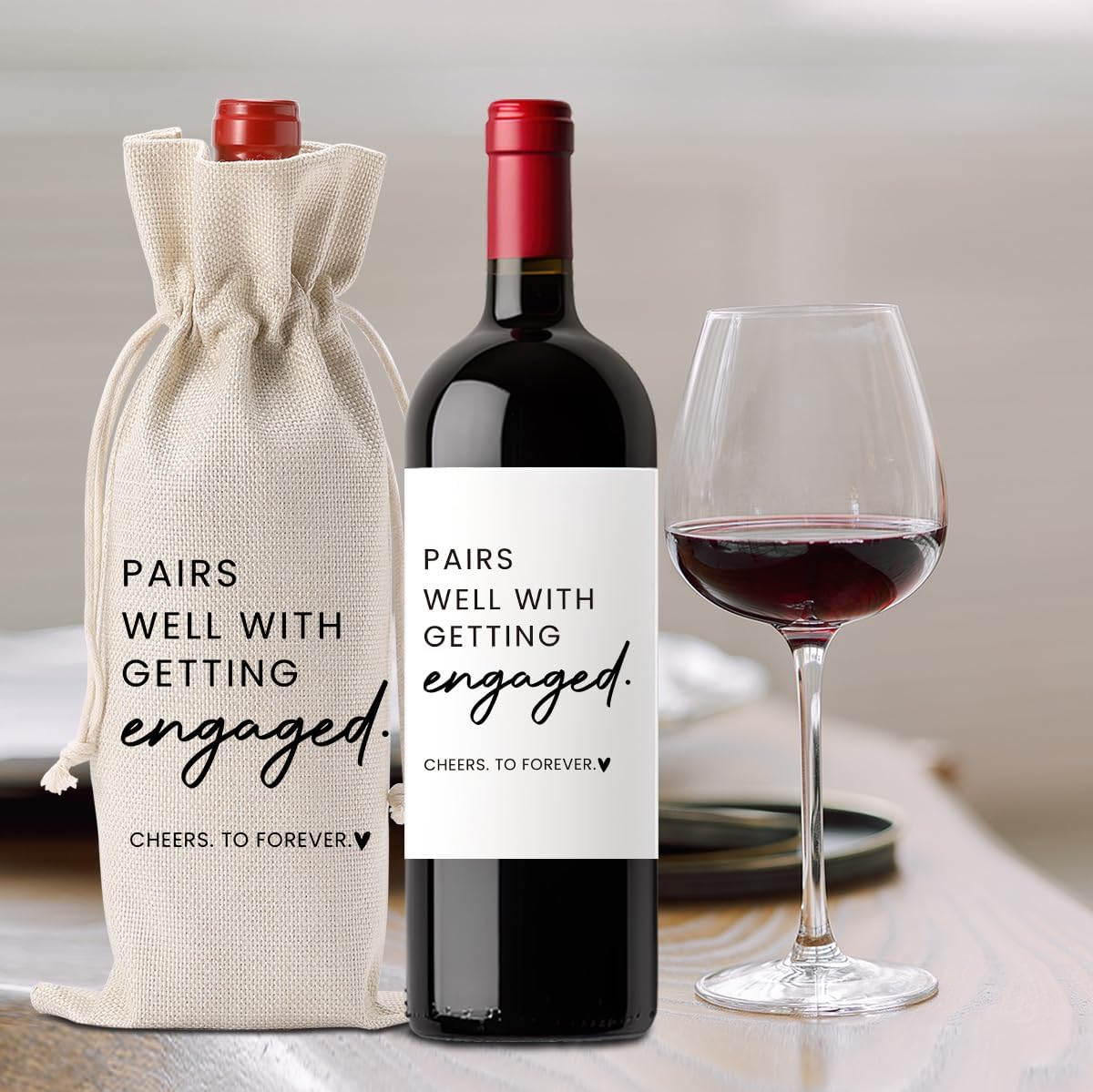 FBCCZEY Engagement Gifts for Women Bride Engagement Gifts for Couples Boyfriend Girlfriend Fiance Future Mrs Newlywed Engaged Wedding Bridal Shower Wedding Party Wine Bag Gift Set with Wine Label