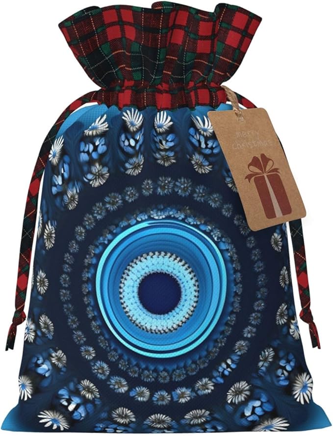 PULaif Blue Mini Flower Swirl Christmas Drawstring Gift Bags, Large Size Christmas Bags For Gifts Party Favors, Xmas Gift Bags