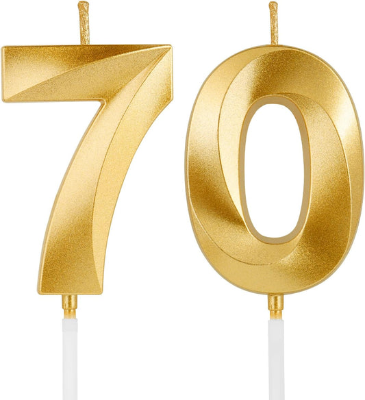 Birthday Candles, 1.96 Inch Number 70 Happy Birthday Candles, Number Candles Decoration for Birthday Party and Anniversary Celebration(Champagne Gold)