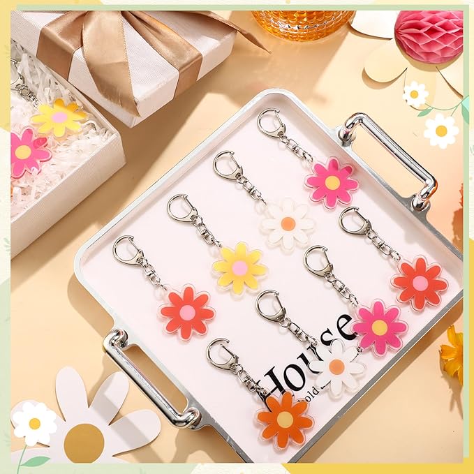 Kenning 50 Pcs Flower Keychain Daisy Party Gifts Cute Handbag Key Chain Floral Charm for Mom Mother's Day Handbag Bag Earphone Case Decoration Purse Accessories(Groovy)