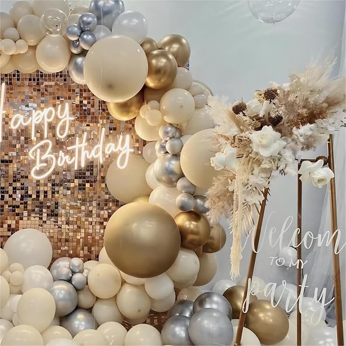 Sand White Balloons, 140pcs 18 12 10 5 Inch Different Sizes Pack Party Latex Balloons for BOHO Birthday Halloween Holiday Balloon Garland as Party Decorations