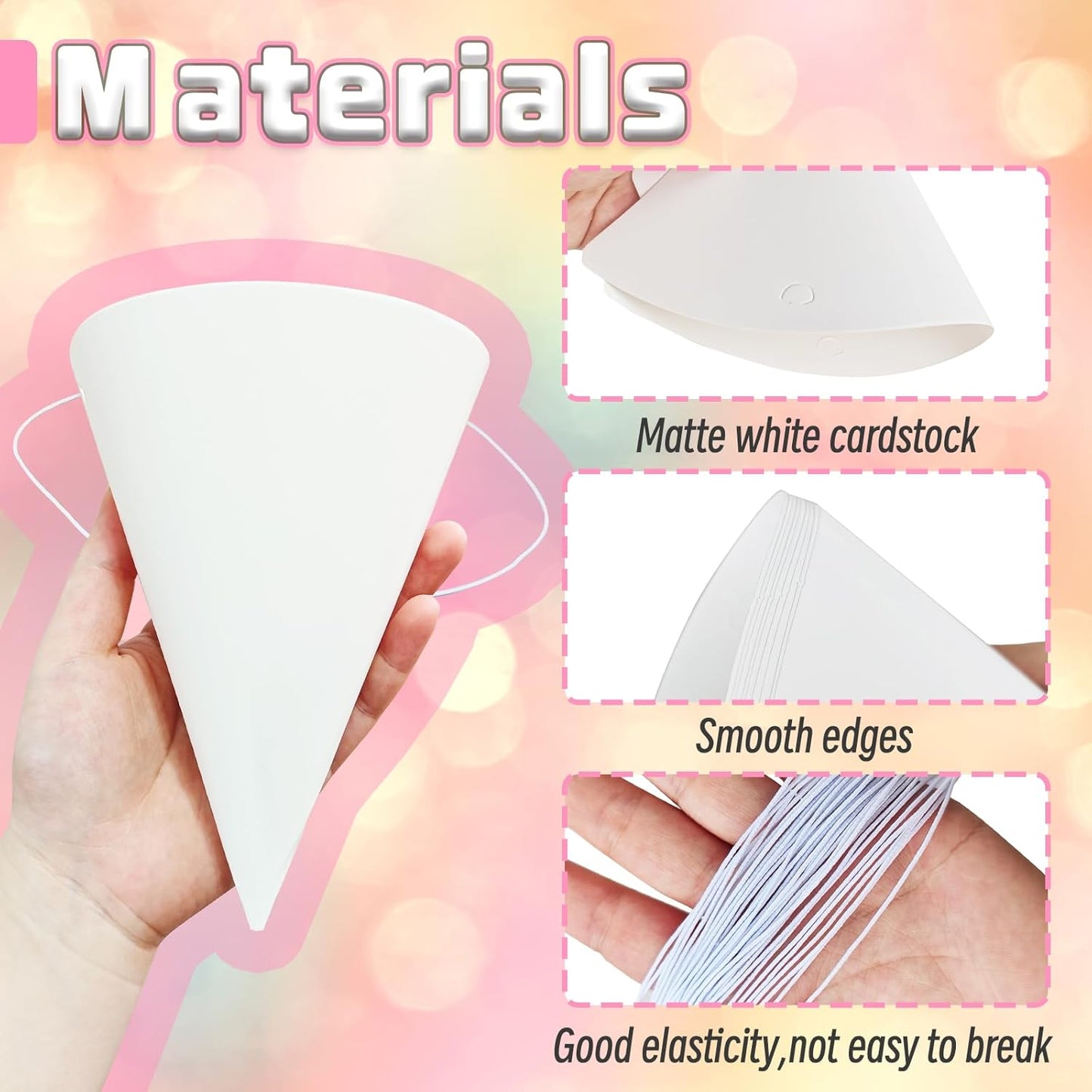 50 Pack White Paper Party Hats for Kids Birthday,White Cone Hats,Blank Party Hats for Art DIY,Painting,Halloween,Christmas Supplies(6.5 in)
