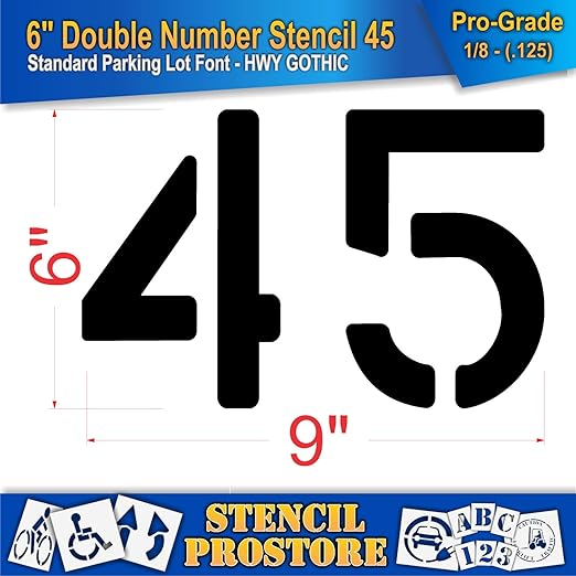 Pavement, Curb, and WheelStop Stencils - 6 inch Double Number Stencil - (45) - 6" x 9" x 1/8" (128 mil) - Pro-Grade